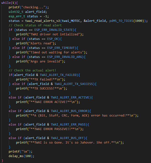 TWAI alert checking loop with all alert types handled