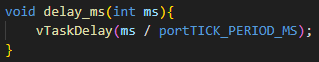 delay_ms helper function using vTaskDelay