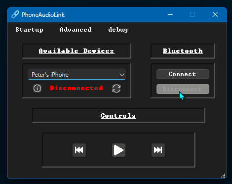 PhoneAudioLink Main Window